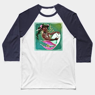 Smiling mermaid with white fish tail Baseball T-Shirt